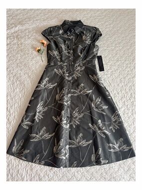 NWT Aidan Mattox Floral Jacquard Midi Dress Gray Silver Fit & Flare Size 8